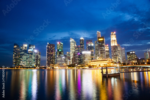 singapore skyline at the Marina during twilight