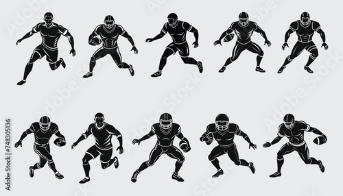 Collection of American football player vector, American football player illustration
