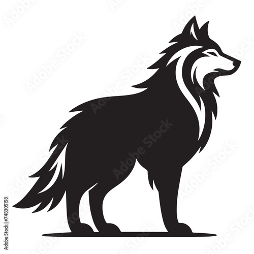 Vintage Retro Styled Vector Wolf Silhouette Black and White - illustration