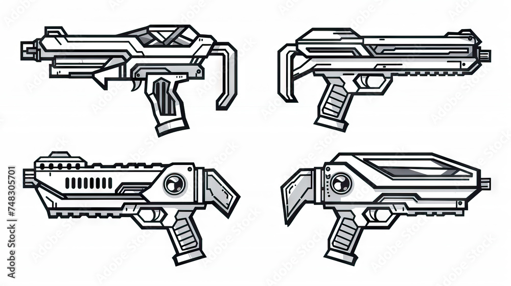 Space Blaster Icon: Blaster Gun for Alien Battles. Multiple Icons. Icon Concept Isolated Premium Vector. White Background