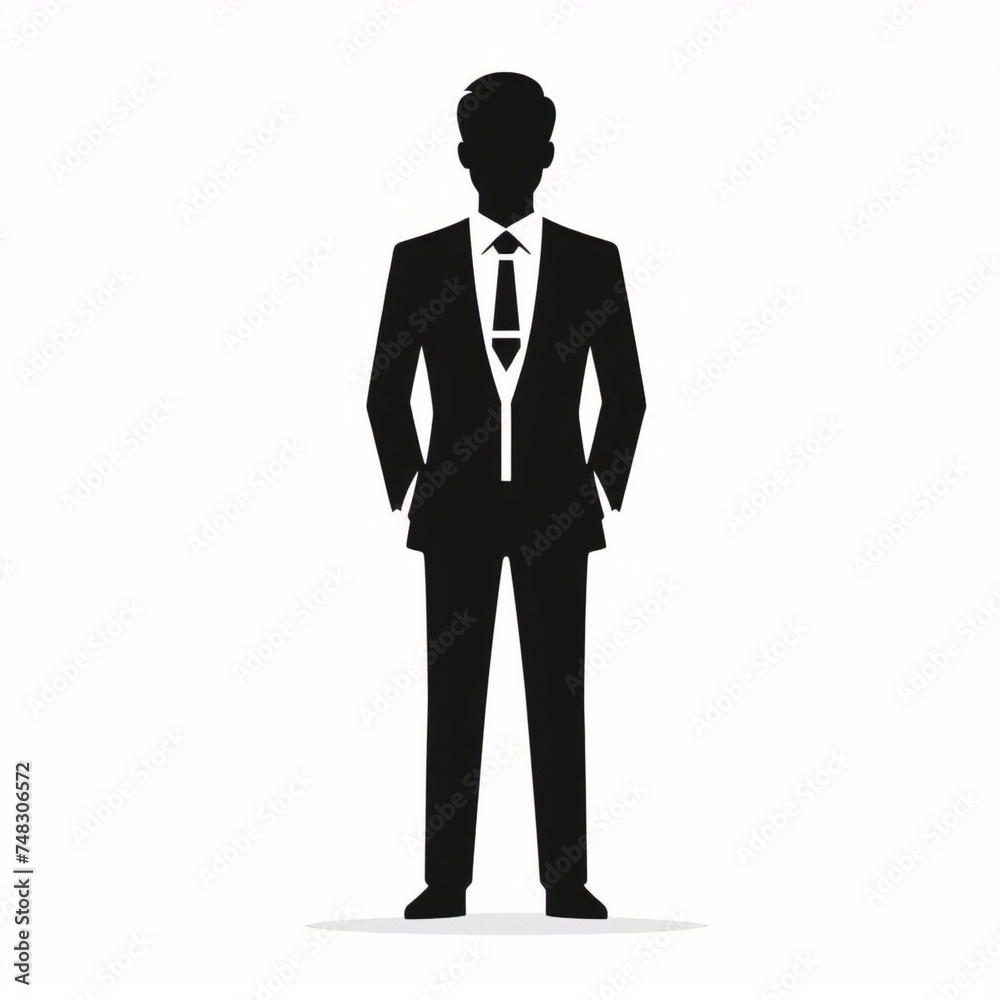 Silueta de hombre de negocios en un icono de fondo blanco que puede usarse como avatar o imagen de perfil - obrazy, fototapety, plakaty 