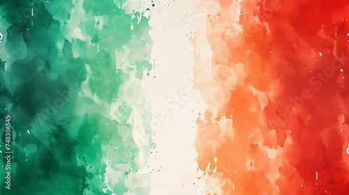 Italian flag  watercolor illustration. Green white red stripes. Textured artistic background for Italian American Heritage and Culture Month banner design photo