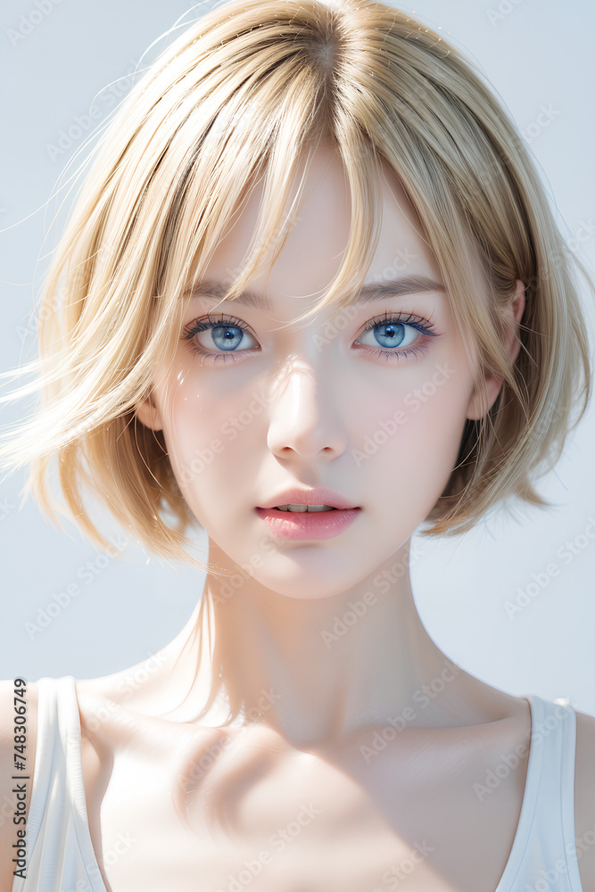 Naklejka premium Gorgeous Young Female Model - Fashion or Cosmetics Model - Beauty with Perfect Fine Features - Beautiful Smooth Hair