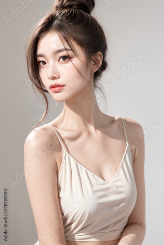 Gorgeous Young Female Model - Fashion or Cosmetics Model - Beauty with Perfect Fine Features - Beautiful Smooth Hair