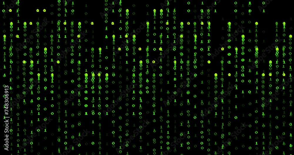 Animation of binary coding digital data processing over black background Animation of binary coding digital data processing over black background
