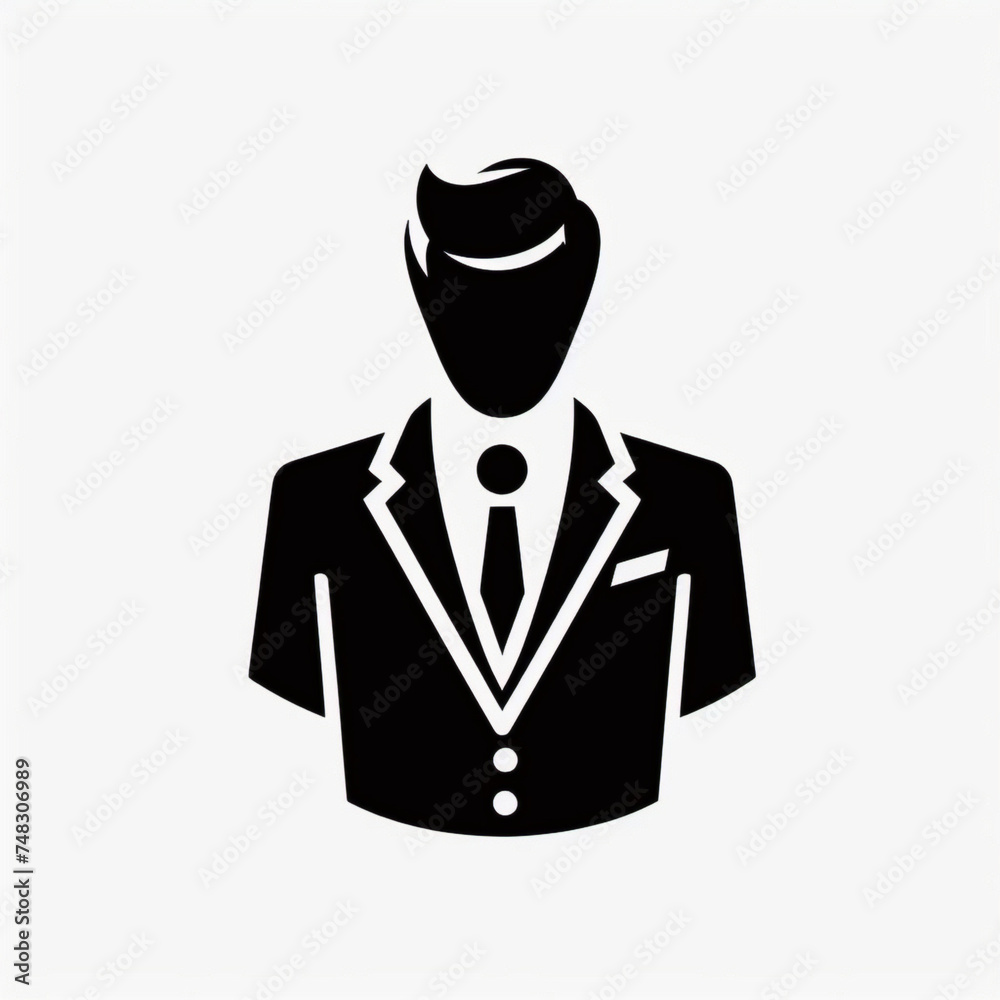 Silueta de hombre de negocios en un icono de fondo blanco que puede usarse como avatar o imagen de perfil - obrazy, fototapety, plakaty 