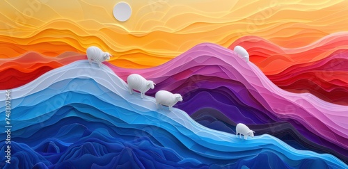 abstract painting of sheep on a hillside