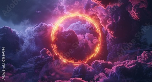 abstract circular light cloud in dark sky