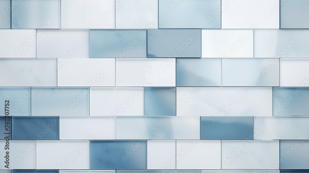Fototapeta premium Abstrakcyjne ceglane tło z bloków płytek 3D - murowana jasna ściana, tapeta ścienna imitująca cegły trójwymiarowe. Nowoczesna sztuka geometryczna