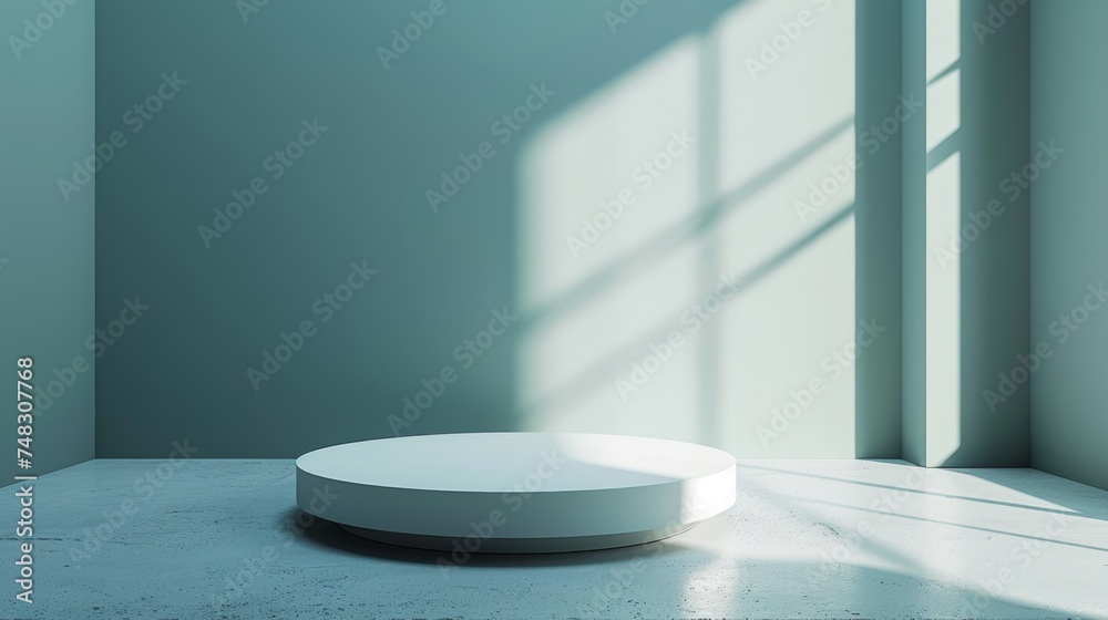 Realistic White Cylindrical Podium with Light and Shadow Scene Generative AI Realistic White Cylindrical Podium with Light and Shadow Scene Generative AI