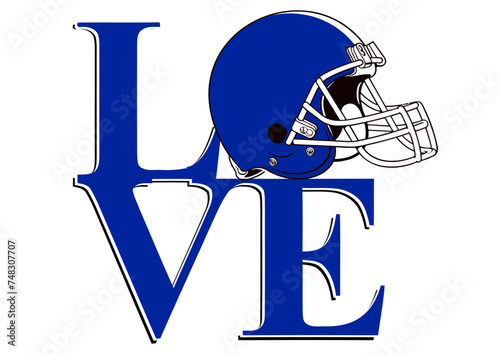 Love - word- Blue and black football player helmet, sport vector graphics, hockey, for websites, greetings, banners, cards,, t-shirt, sweatshirt, prints, cricut, silhouette,

