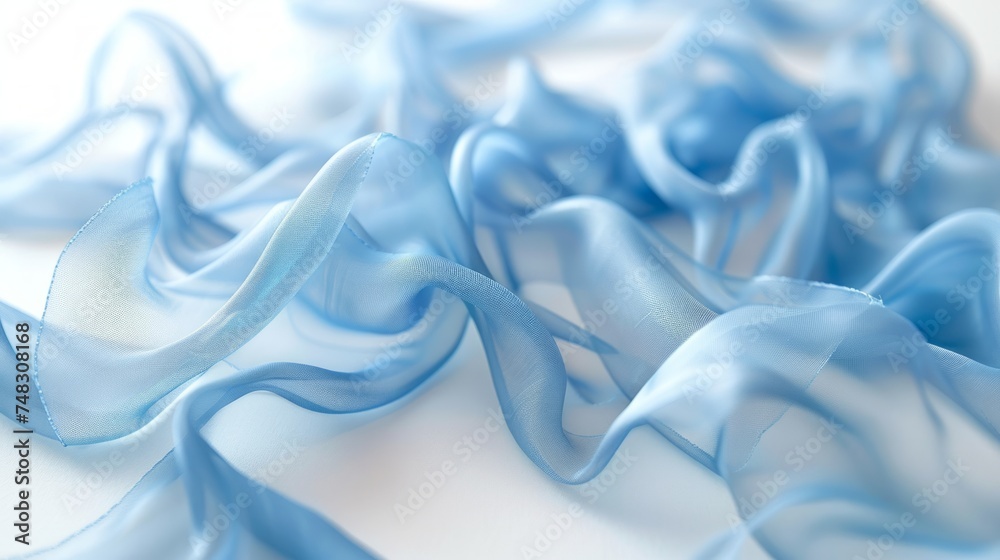 Fototapeta premium Light Blue Ribbon Threads Creating Aerial Circles in Studio Generative AI