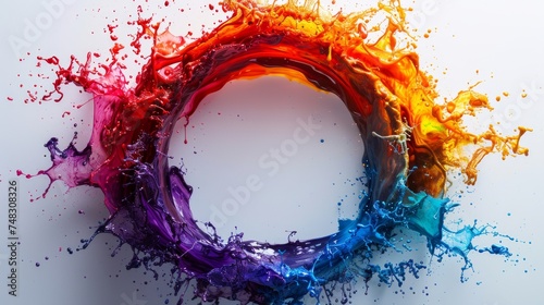 Vibrant Rainbow Paint Splash on White Background Generative AI