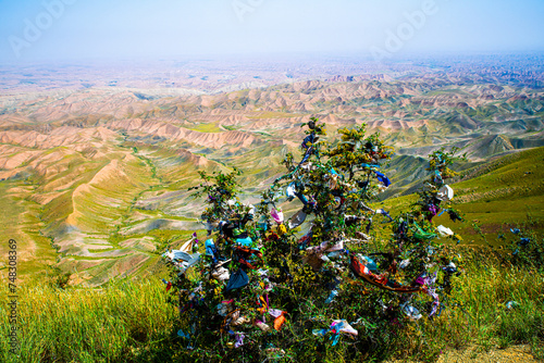 Wishing Tree Adorned with Ribbons at Shrine of Khalid Nabi, Golestan Province, Iran photo