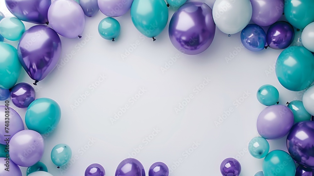 Green and Purple Balloon Banner with Copy Space Generative AI Green and Purple Balloon Banner with Copy Space Generative AI