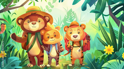 Jungle Safari Explorers  Cute and Adventurous Animal Characters for Kids. Icon Concept Isolated Premium Vector.