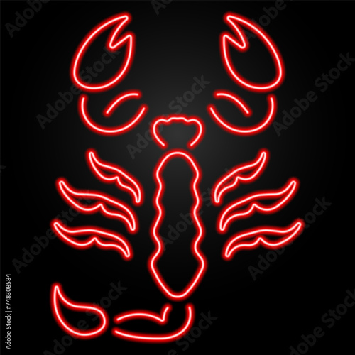 scorpion neon sign, modern glowing banner design, colorful modern design trend on black background. Vector illustration.