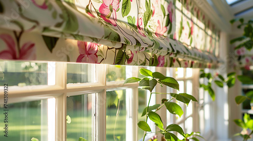 A floral curtain rail with botanical motifs, enhancing the natural theme of a conservatory.
