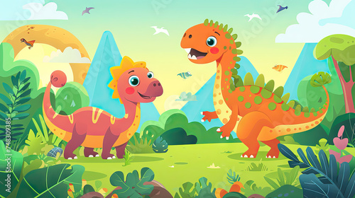 Dinosaur Explorers: Friendly and Animated Dinosaur Characters for Kids. Icon Concept Isolated Premium Vector.  © Lila Patel