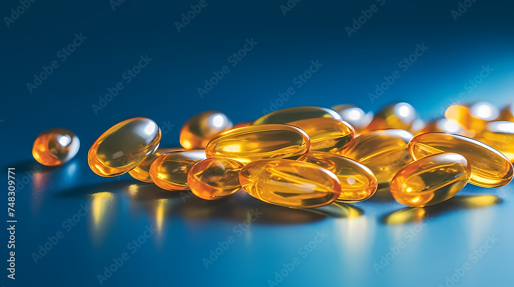 Beautiful yellow capsules or Omega-3, yellow fish oil Beautiful yellow capsules or Omega-3, yellow fish oil