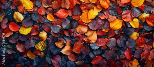 autumn leaves on the floor in various colors