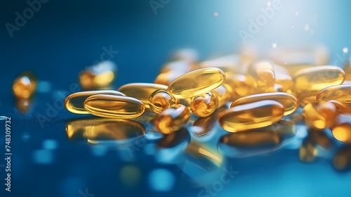 Beautiful yellow capsules or Omega-3, yellow fish oil