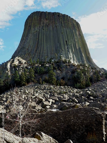 Full Side View of the Devils Tower National Monument in Wyoming USA