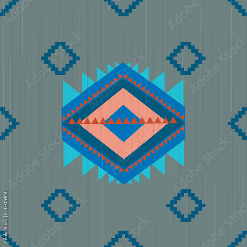 Seamless pattern. Geometric Aztec style. Mosaic on the tile. Ethnic carpet. Ethnic pattern. Colorful devil's eye amulet fabric pattern.