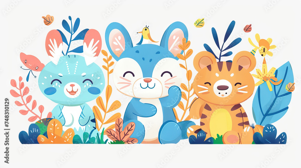 Adventurous Animal Friends: Cute and Colorful Characters for Kids' Games. Icon Concept Isolated Premium Vector.