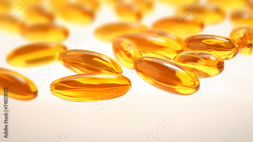Beautiful yellow capsules or Omega-3, yellow fish oil