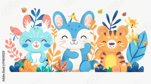 Adventurous Animal Friends  Cute and Colorful Characters for Kids  Games. Icon Concept Isolated Premium Vector.