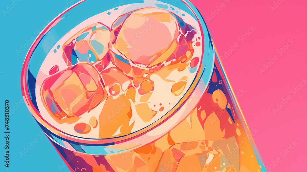 Iced Orange Soda in Tilted Glass Iced Orange Soda in Tilted Glass