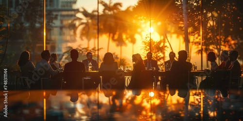 business meeting at sunset