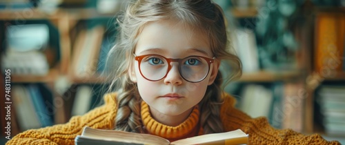cute little girl with funny glasses and a few books young girl