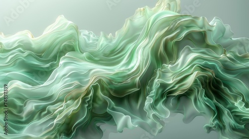 Stylized Green Shapes Flowing Over White Background Generative AI