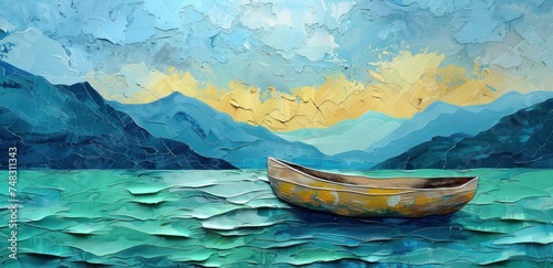 boat on the ocean painting photo
