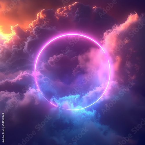 colored circles rays of light in the clouds rainbow circle