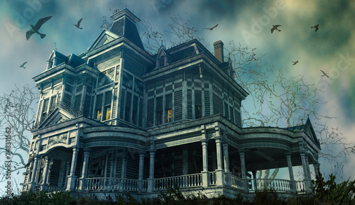 Photography A haunting old Victorian house from a low angle