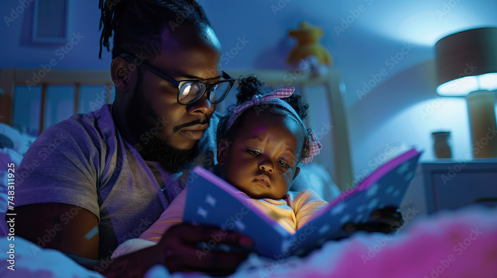 Storytime: Single Black Father Reading to His Child Before Bed