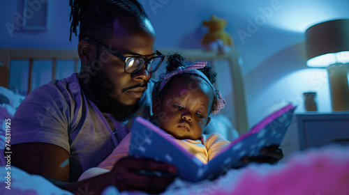Storytime: Single Black Father Reading to His Child Before Bed