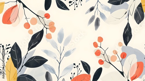 Abstract botanical art background vector. Natural hand drawn pattern design with leaves branch  flower. Simple contemporary style illustrated Design for fabric  print  cover  banner  wallpaper.