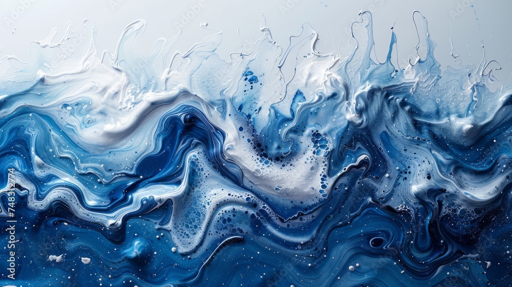 Abstract Blue Acrylic Liquid Painting with Copy Space Generative AI