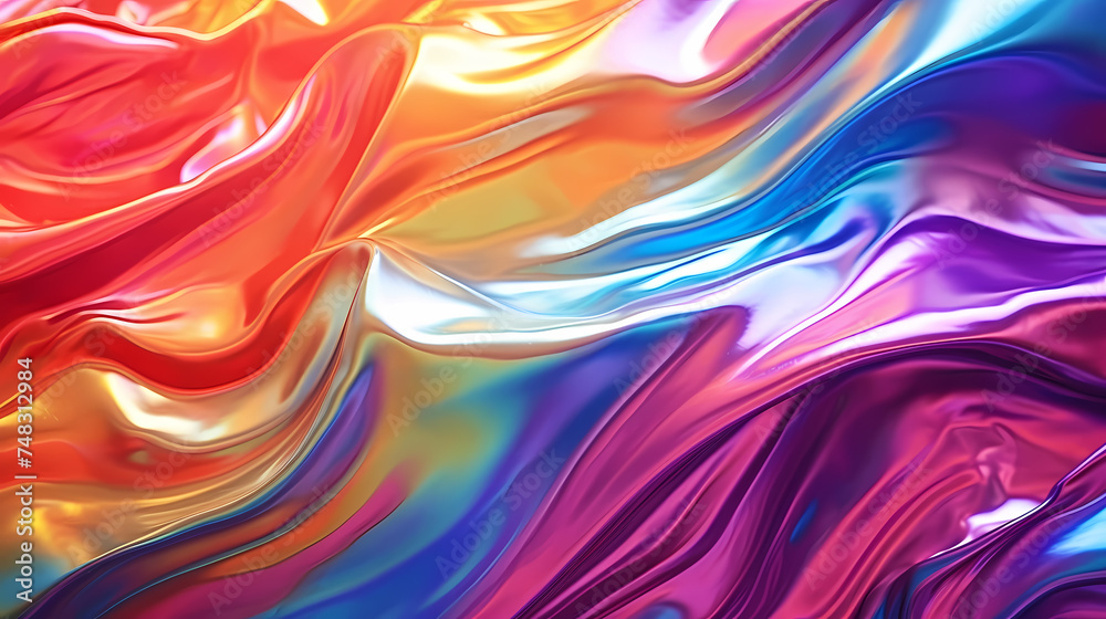 Fototapeta premium Bright holographic foil background, vivid multicolored and pastel trendy background