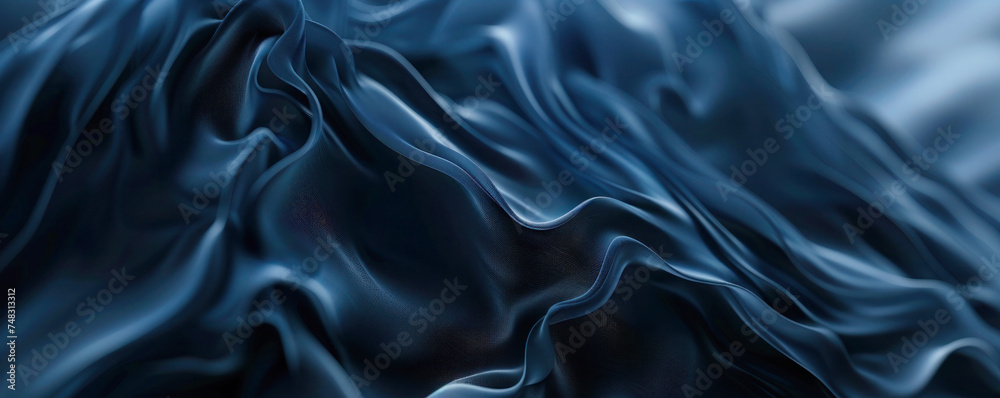 Fototapeta premium Thin bright flying fabric train dark blue tone, Abstract fabric background