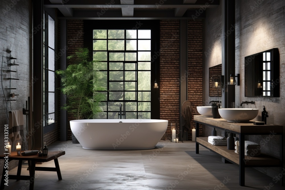 Contemporary bath with dark window