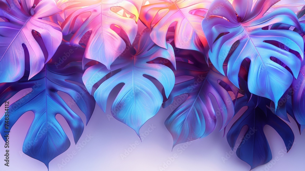 Tender Expressions: Monstera Plant in Romantic Turquoise and Purple Illustration Generative AI