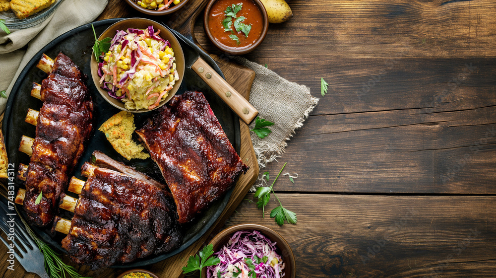 Barbecued ribs with coleslaw and text space Barbecued ribs with coleslaw and text space