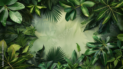 green canabis leaves framing text space in the center in painting style background