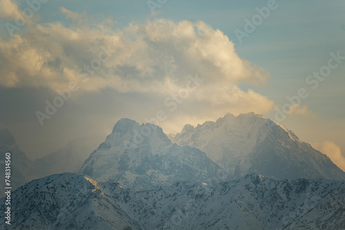 Winter sunset mountains peak, Bishkek, Kyrgyzstan