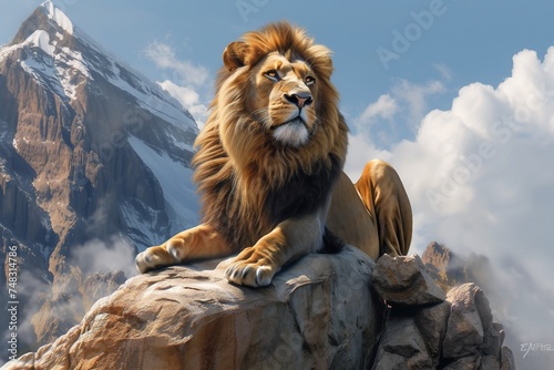 Regal Sentinel: Lion on Rock Formation